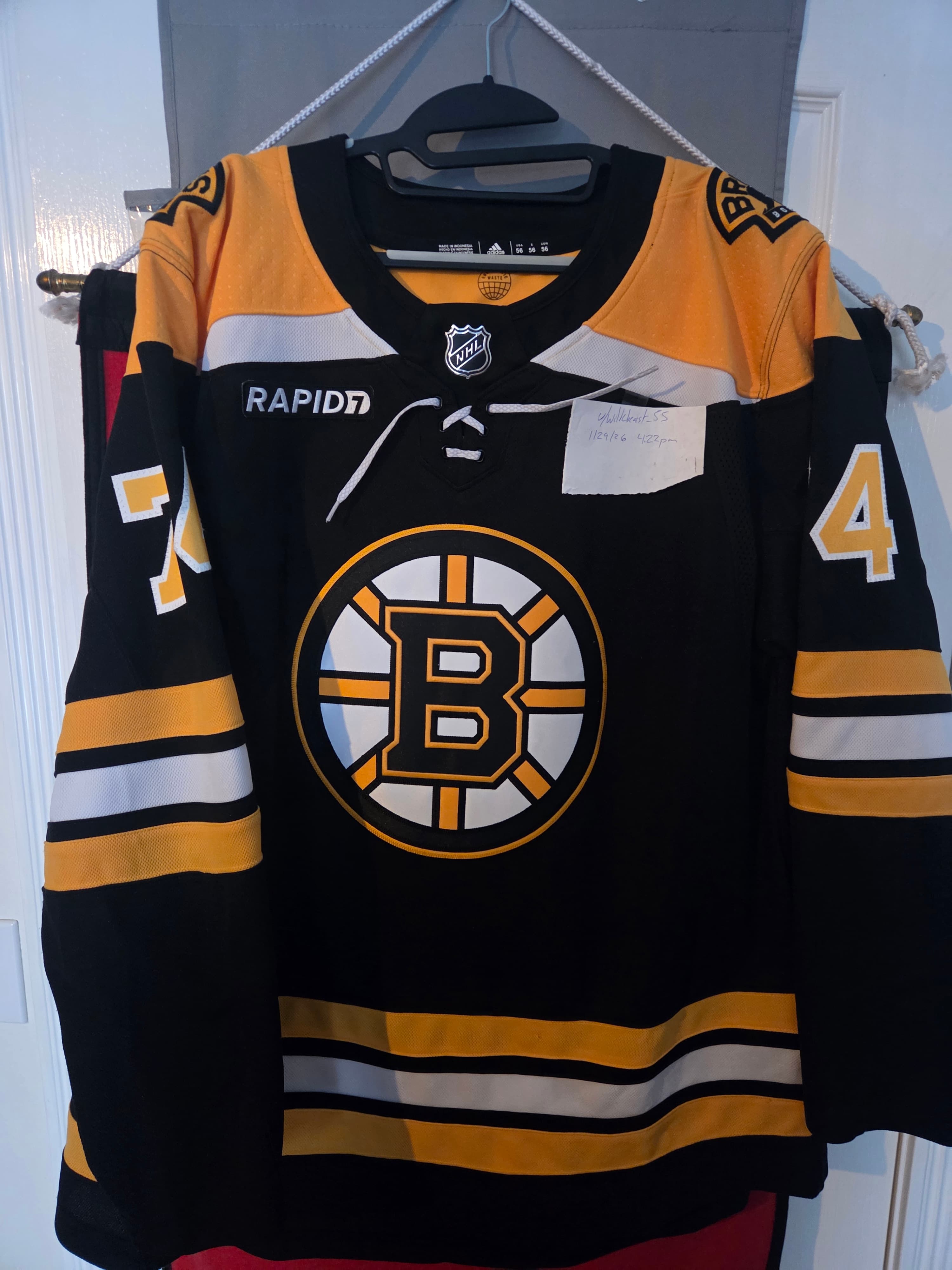 Boston Bruins Adidas DeBrusk. size 56